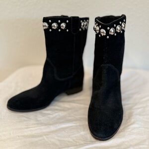 Michael Kors Black Suede Heeled Boots with Silver Embellishments